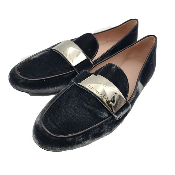 Taryn Rose women flats loafers Gray Velvet Silver Band Italy size 8.5 new - Picture 1 of 12